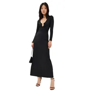 NWT Bardot Women's Remy Embellished Plunge Neck Maxi Knit Dress 59475DB Black 10 thumbnail 2
