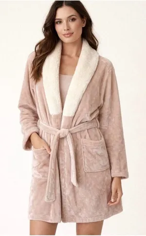 Adrienne Vittadini Plush Faux Fur Bathrobe Pink & White 🤍🩷 thumbnail 1