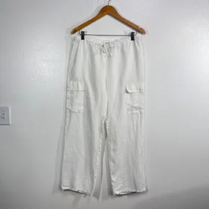 Vintage Y2K Mossimo Linen Wide Leg Cargo Pants White Drawstring Women's Small thumbnail 3