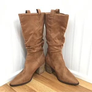 REPORT Faux Suede Slouch Midi Boot Size‎ 8 Tan Brown High Block Heel Western thumbnail 3