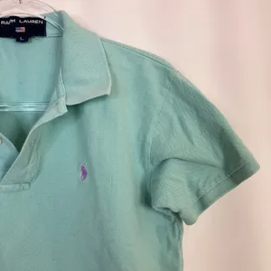 Ralph Lauren Mint Aqua Polo Shirt Short Sleeve 100% Cotton Womens Large thumbnail 2