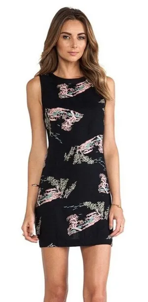 Neuw Dress Women Medium‎ Black Oriental Print Sleeveless Button Back Maze Mini thumbnail 1