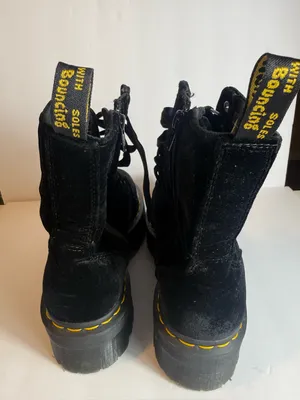 Dr. Martens Jadon‎ Black Velvet Platform Boots Satin Ribbon Laces Women’s US10 thumbnail 5