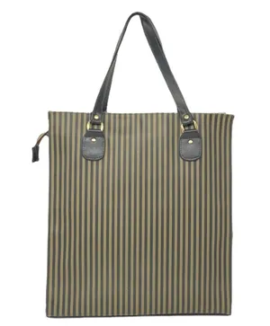 Ladies Large Tote Bag Purse ~ Khaki Green Tan & Black Stripe ~ Shopping HandBag thumbnail 2