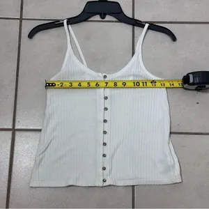American‎ Eagle Women White Tank Top Crop Button Front Knit Size XS thumbnail 6