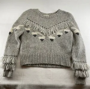 LoveShackFancy Atlas Grey Fringe Sweater Alpaca Size Small thumbnail 1