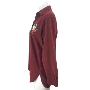 Beymen Club Red Maroon Corduroy Sequin Embroidered Duck Button Up Shirt Size XS thumbnail 2