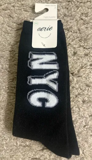 Aerie Black New York NYC Block Letter Graphic Real Soft® Crew Socks thumbnail 1
