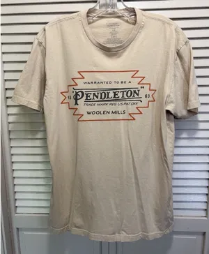 Pendleton Graphic Logo TShirt Women's Crew Neck Size L Tan Cotton‎ Casual thumbnail 1