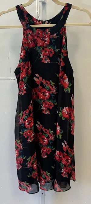 Betsey Johnson Black Floral Sleeveless Halter Mini Flowy‎ Romantic Dress Sz 10 thumbnail 1