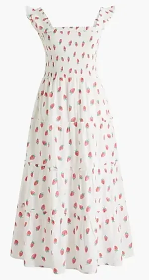 J. Crew Strawberry Smocked Tiered Midi Dress Sz. XXS thumbnail 1