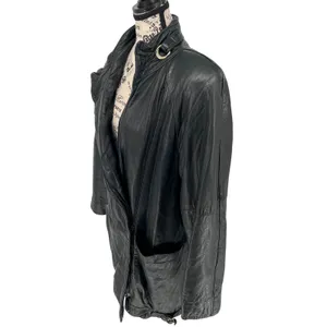 Vintage G-III Leather Fashions Oversized Black Leather Jacket Drawstring Waist thumbnail 2
