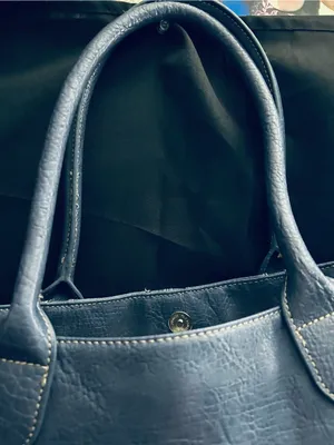 Nine West Large Textured Blue Shoulder Tote with Decorative Stitching thumbnail 10