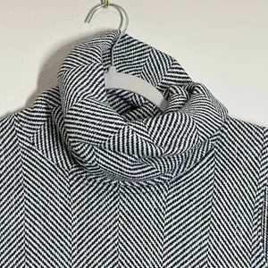 J. Crew XS Cowl Neck Pullover Sweater Black White Herringbone Knit Fleece Top thumbnail 2