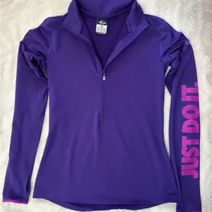 Nike Pro Purple 1/4 zip Long Sleeve “Just Do It” Training Top thumbnail 1