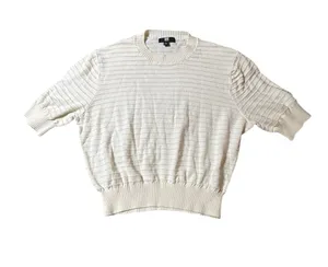 Frye Cream Short Sleeve Ribbed Knit Cropped Sweater Top L thumbnail 1