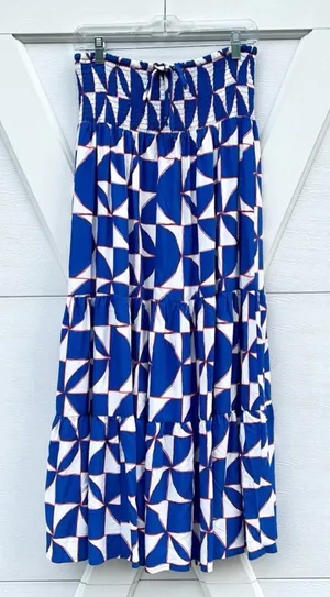 Able the Label Anthropologie Blue Geometric Tiered Maxi Skirt - Women's Small thumbnail 1