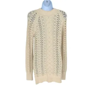 Free People Womens Open Knit Long‎ Sleeve Tunic Sweater Ivory Size Medium NWT thumbnail 4