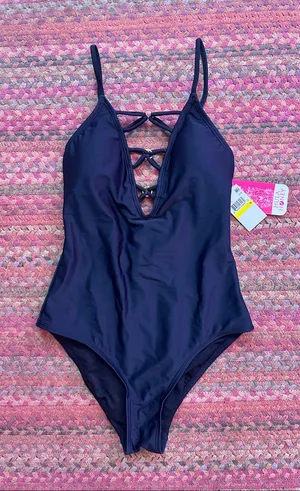 NWT HULA HONEY Black One-Piece O RING STRAPPY Front Swimsuit thumbnail 1