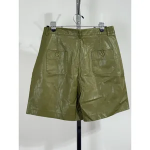 Women Faux Leather Shorts Olive Green High Waist Pleated Shorts Size 3XL NWT thumbnail 3