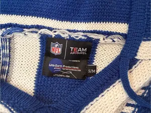 Team Apparel Colts Blue and White Striped V-Neck Hooded Sweater Sz S/M thumbnail 3
