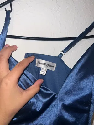 Emerald Sunday navy blue satin maxi elegant dress thumbnail 4