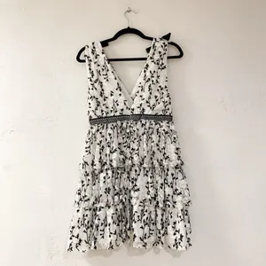 Bardot Embroidered Tiered Mini Dress in Black White Size 6 thumbnail 3