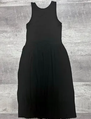 All Row Sleeveless Black Midi Dress Womens S Jersey Stretch Tank Pleated Skirt thumbnail 4