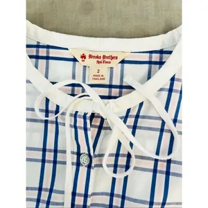 Brooks Brothers Red Fleece Blue White Plaid Sleeveless Tie Neck Blouse Top Sz 2 thumbnail 7