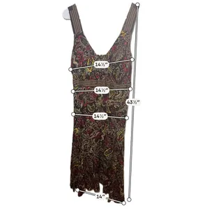 R&K Originals Brown Paisley‎ Floral Midi Dress V-Neck Smocked Back Size 16 thumbnail 3