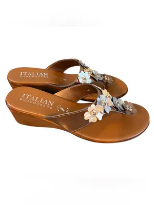 Italian Shoemakers Women's Metallic Zane Flowered Wedge Sandals NIB Size 8 thumbnail 3