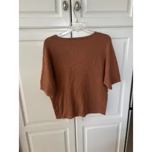 Tahari Women Rust Brown Textured‎ Ribbed Knit Short Sleeve Sweater Top Size M thumbnail 5