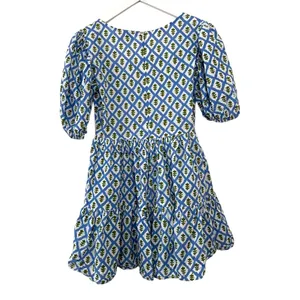 Mille Aneli Blue & Green Block Print Puff Sleeve Mini Dress Size XS thumbnail 7
