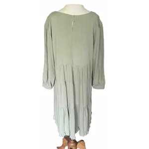 Umgee Tiered‎ Dress Sz MED Sage Green Boho Fringe Peasant Cottage Core thumbnail 2