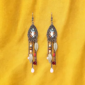 Boho Vintage Style Beaded Fringe Dangle Chain Feather Earrings *Faux Fashion Je thumbnail 13
