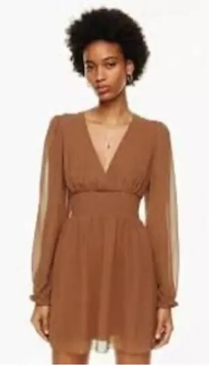 Wilfred Aritzia Brown Sheath‎ Dress with V-Neck Long Sleeves XL thumbnail 1