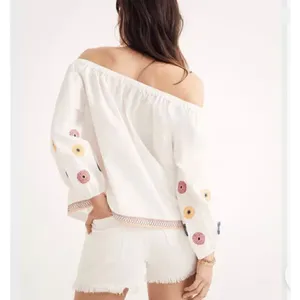 NWT Madewell Women’s Embroidered Off the Shoulder Top White Long Balloon Sleeve thumbnail 2