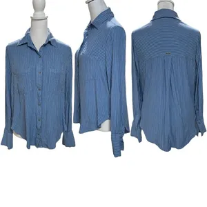 Billabong Blue & White Striped Long Sleeve Button Down Women's Shirt Size Small thumbnail 2