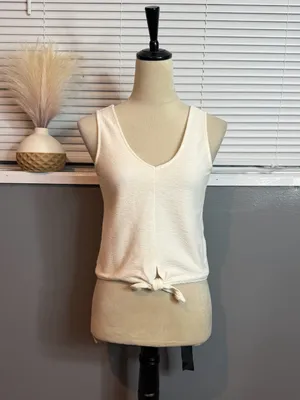 Madewell Cream Sleeveless Knit Tie Front Tank Top XS thumbnail 2