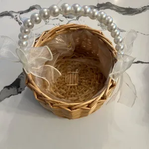 Flower girl Elegant Pearl Handle Wicker Basket thumbnail 2