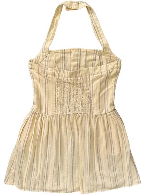Universal Threads Halter Drop Waist Stripe Linen Blend Mini Sundress Yellow Sz M thumbnail 3