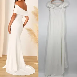 Lulus Off the Shoulder Mermaid Maxi Dress Size XL White Wedding Elopement thumbnail 6