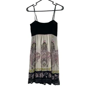 Vintage Babydoll Black Fit and Flare Y2K‎ Green Pink Floral Knee Length Dress thumbnail 2