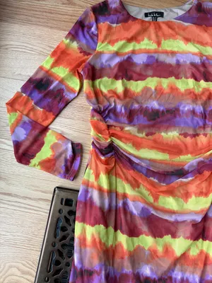 Nicole Miller Mesh Ruched Tie Dye Maxi Dress Multicolor Size 10 thumbnail 4