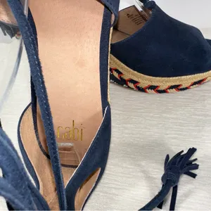 Cabi 6001 Women's US 6 Medium Navy Isla Wedge Ikat Suede Ankle Tie Sandals thumbnail 7