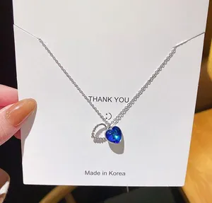Women's Blue Crystal Love Heart Pendant Necklace thumbnail 3