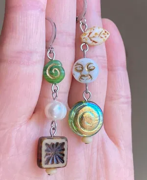 quality Czech glass beads mix unique boho fairy funky dangle earrings🌝⭐️🌀 thumbnail 2