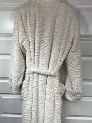 Soma Robe long plush cream fleece lined belted Faux Fur Cozy Classy Elegant S/M thumbnail 5
