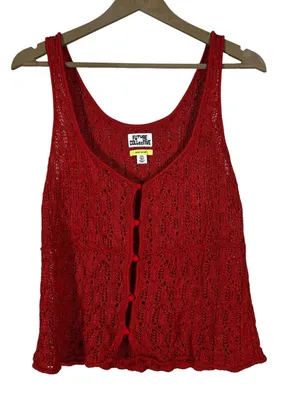 Future Collective Jeneé Naylor Pointelle Crochet Tank Top Red Boho Knit Size XXL thumbnail 1