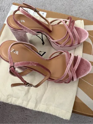 Zara Pink Velvet Platform Block Heel Sandals thumbnail 3